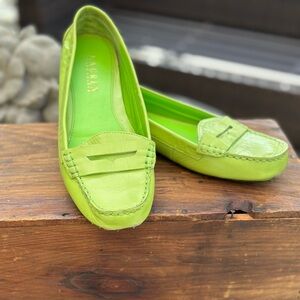 Ralph Lauren Bright Green Leather Slip On Loafers